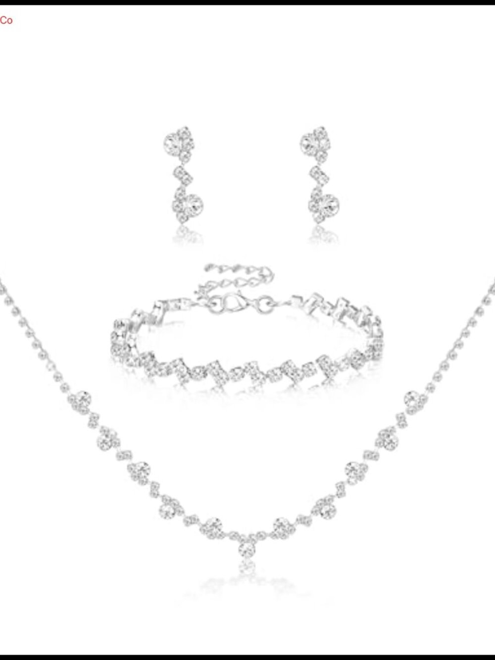 Rhinestone Bridal Wedding Jewelry Set Necklace Bracelet Dangle Earrings